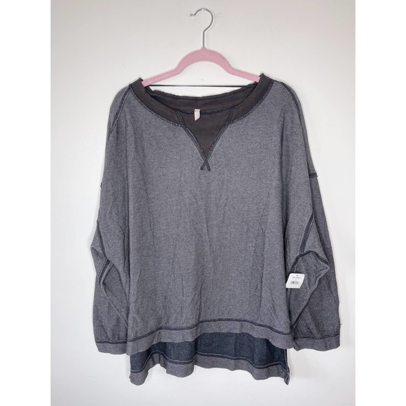 NWT Free People Movement Rugby Match Oversized Tee in Washed Black - Picture 2 of 4